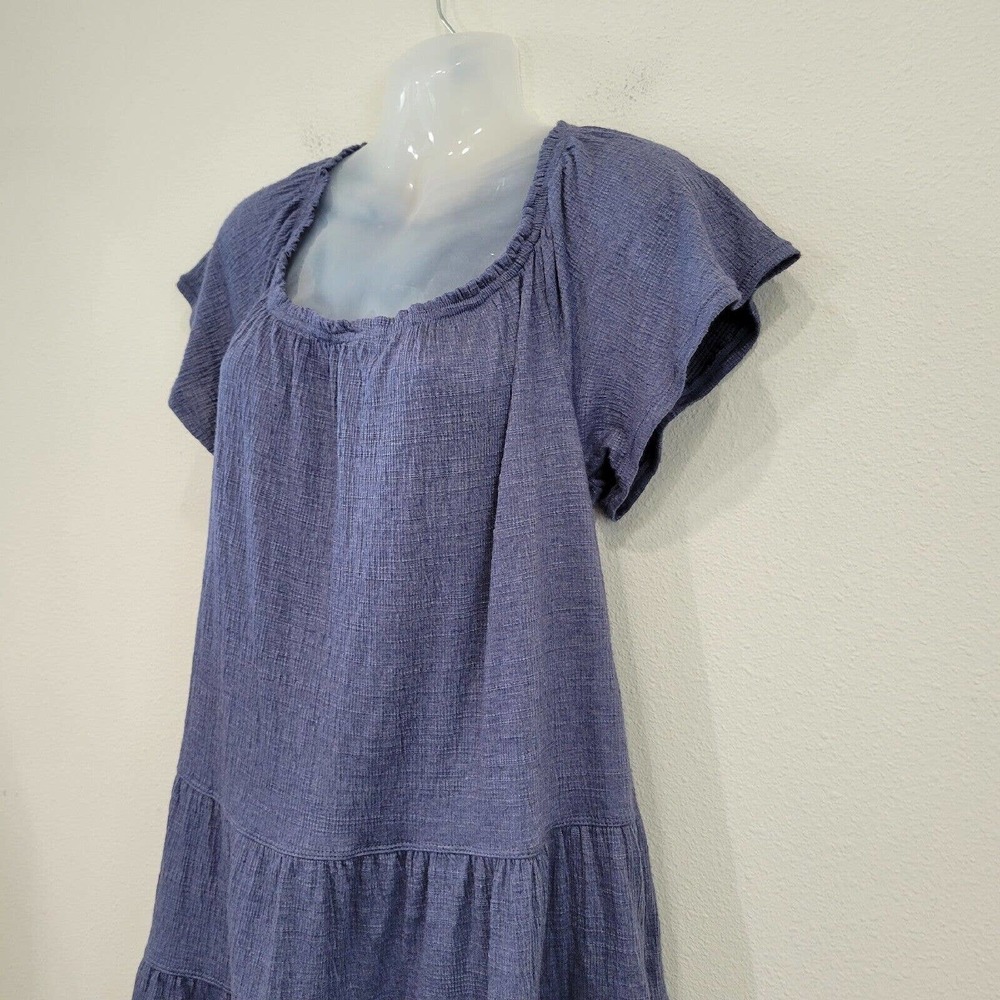 Max Studio Chambray Blue Tiered Knee Length Blue Short Sleeve Dress Size Large - Picture 2 of 8